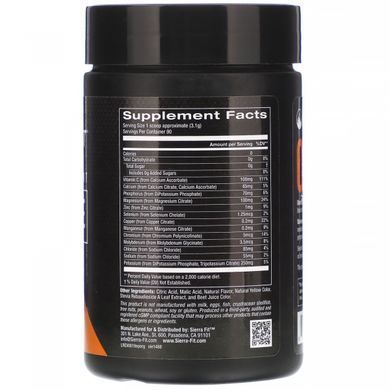 Порошок электролита, 0 калорий, оранжевый, Electrolyte Powder, 0 Calories, Orange, Sierra Fit, 279 г купить в Киеве и Украине