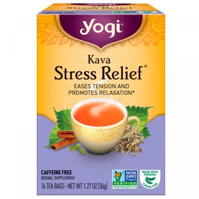 Kava Stress Relief, без кофеина, Yogi Tea, 16 чайных пакетиков, 1.27 унций (36 г)