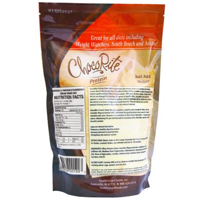 Білок ЧокоРайт, полуничний крем, HealthSmart Foods, Inc, 14,7 унції (418 г)