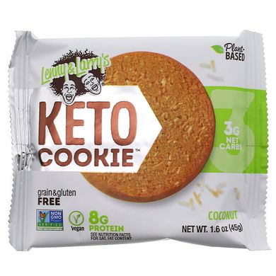 Печиво для кетодієти, зі смаком кокоса, Keto Cookies, Lenny,Larry's, 12 шт по 45 г (1,6 унції)