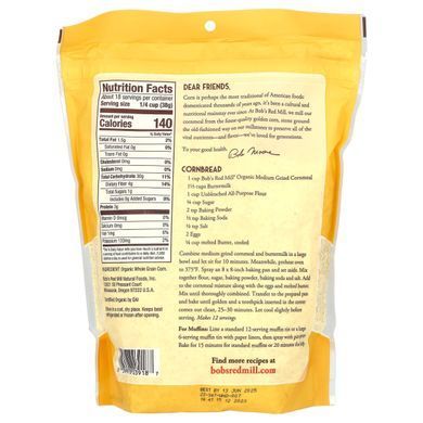 Bob's Red Mill, Органічна кукурудзяна мука середнього помелу, цільнозернова, 24 унції (680 г)