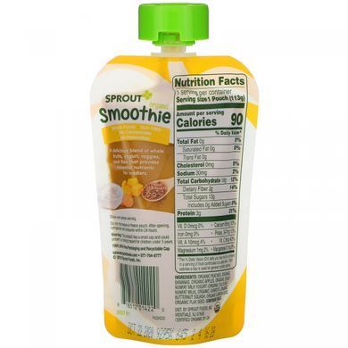 Smoothie, Peach Banana with Yogurt, Veggies & Flax Seed, Sprout Organic, 113 g