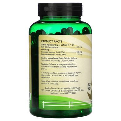Омега 3 для собак / котів Now Foods (Omega-3 Support For Dogs / Cats) 180 желатинових капсул