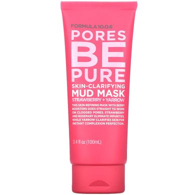 Formula 10.0.6, Pores Be Pure, що очищає шкіру грязьова маска, полуниця + деревій, 3,4 рідких унції (100 мл)