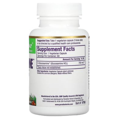 V-глюкозамін Paradise Herbs (V-Glucosamine) 750 мг 60 капсул