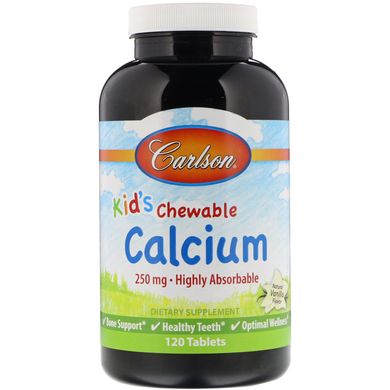 Жувальний кальцій для дітей Carlson Labs (Kid's Chewable Calcium) 250 мг 120 таблеток зі смаком ванілі