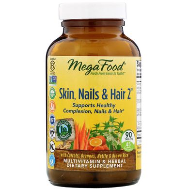 Вітаміни для волосся, шкіри і нігтів 2 MegaFood (Skin, Nails & Hair) 90 таблеток