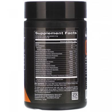 Порошок электролита, 0 калорий, оранжевый, Electrolyte Powder, 0 Calories, Orange, Sierra Fit, 279 г купить в Киеве и Украине