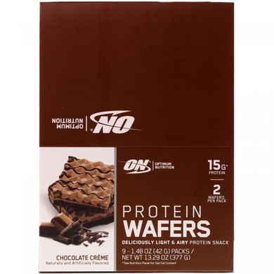 Протеїнові вафлі, шоколадний крем, Optimum Nutrition, 9 упаковок, по 1,48 унції (42 г) кожна