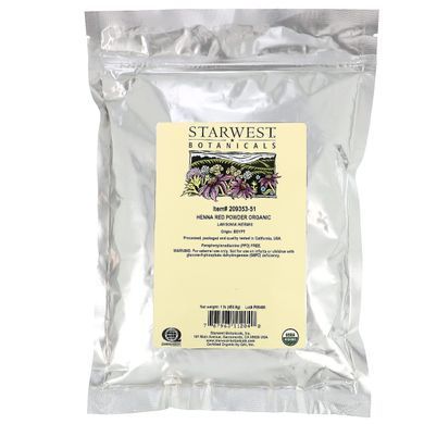 Органічний порошок хни, червоний, Starwest Botanicals, 1 фунт (453,6 г)