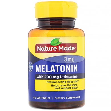 Мелатонин + Теанин Nature Made (Melatonin + L-Theanine) 200 мг 60 капсул купить в Киеве и Украине