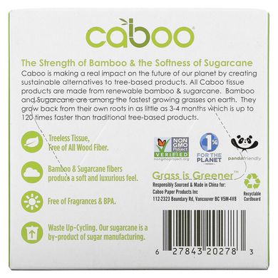 Caboo, Soft and Sustainable, тканина обличчя, 90 двошарових серветок для обличчя, 8,3 X 7,8 дюйма