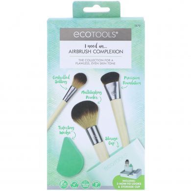 Набор Airbrush Complexion, EcoTools, 4 кисточки, 1 клин для макияжа, 1 стакан для хранения купить в Киеве и Украине