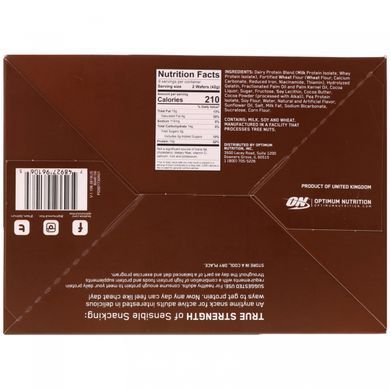 Протеїнові вафлі, шоколадний крем, Optimum Nutrition, 9 упаковок, по 1,48 унції (42 г) кожна