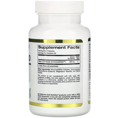 Бета-глюкан California Gold Nutrition (Beta Glucan 1-3D with Beta-ImmuneShield) 250 мг 120 рослинних капсул