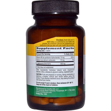 L-Метіонін Country Life (L-Methionine) 500 мг 60 таблеток