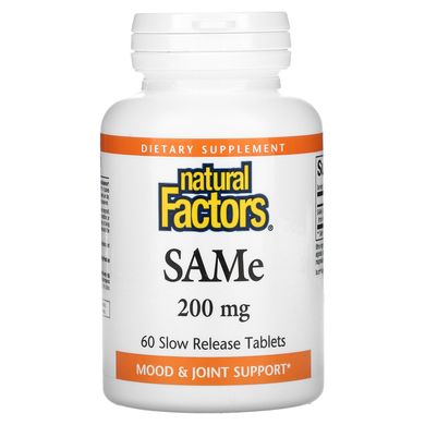 Natural Factors, SAMe, 200 мг, 60 пігулок повільного вивільнення