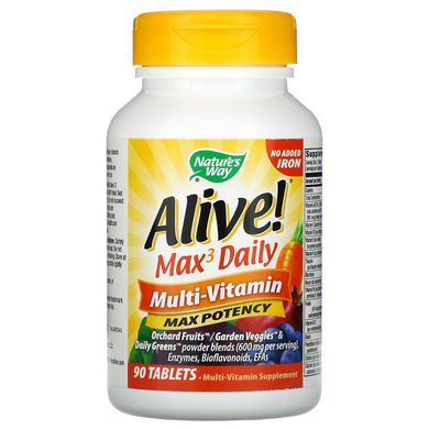Мультивітаміни без заліза Nature's Way (Alive! Multi-Vitamin) 3 в день 90 таблеток