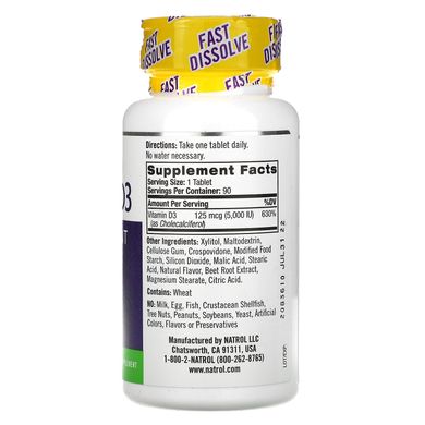 Вітамін D3 Natrol (Vitamin D3) 5000 МО 90 таблеток зі смаком полуниці