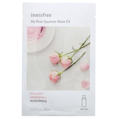 Тканинна маска з екстрактом рису, My Real Squeeze Mask EX, троянда, Innisfree, 1 лист, 20 мл
