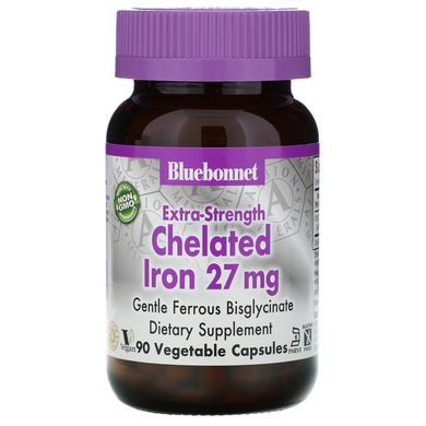 Хелат заліза Bluebonnet Nutrition (Extra Strength Chelated Iron) 27 мг 90 вегетаріанських капсул