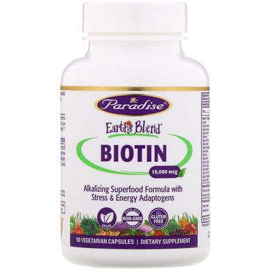 Біотин, Earth's Blend, Biotin, Paradise Herbs, 10000 мкг, 90 вегетаріанських капсул