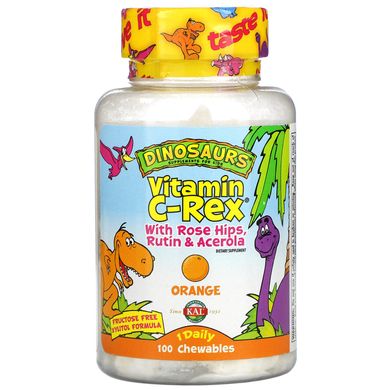 KAL, Вітамін C-Rex із шипшиною, рутином та ацеролою, зі смаком апельсина, 100 жувальних таблеток