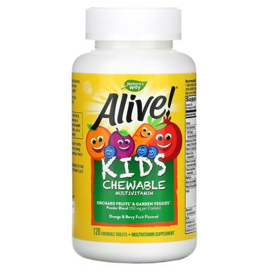Alive! Дитячий жувальний мультивітамін, смак апельсина і ягід, Nature's Way, 120 жувальних таблеток