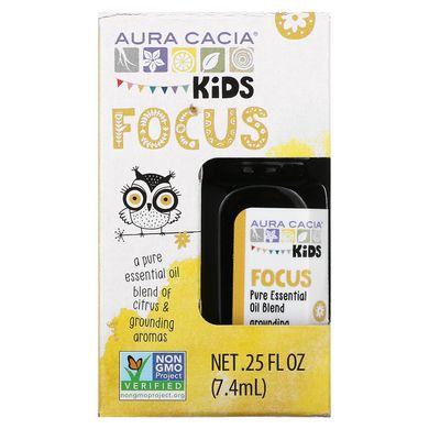 Aura Cacia, Kids, суміш чистих ефірних олій, Focus, 0,25 рідкої унції (7,4 мл)