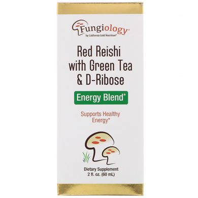 Червоні рейші із зеленим чаєм та рибозою енергетична суміш California Gold Nutrition (Fungiology Red Reishi with Green Tea & Ribose Energy Blend)