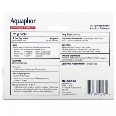 Aquaphor, Мазь для зняття сверблячки, максимальна сила, без ароматів, 1 унція (28 г)