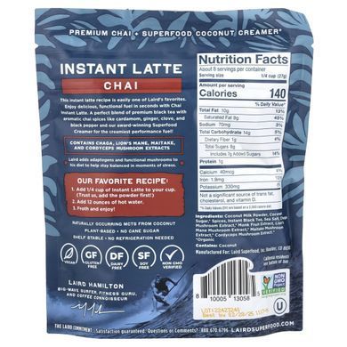 Laird Superfood, Лате швидкого приготування, чай із вершками й адаптогенами, чай, 227 г (8 унцій)