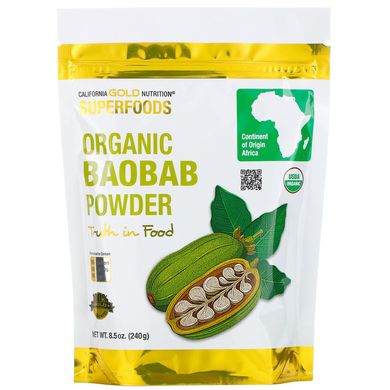 Порошок органического баобаба California Gold Nutrition (Superfoods Organic Baobab Powder) 240 г купить в Киеве и Украине