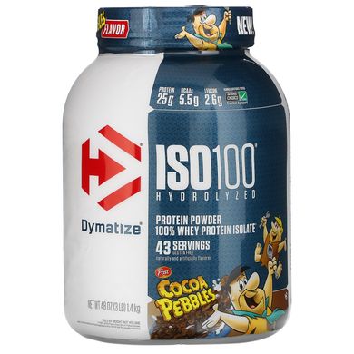 100% ізолят сироваткового протеїну, галька какао, ISO100 Hydrolyzed, 100% Whey Protein Isolate, Cocoa Pebbles, Dymatize Nutrition, 1.4 кг