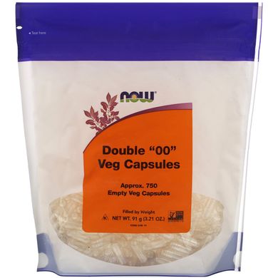 Подвійні рослинні капсули "00" Now Foods (Double 00 "Veg Capsules) 750 порожніх вегетаріанських капсул