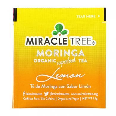 Miracle Tree, Органический суперпродуктовый чай Moringa, лимон, без кофеина, 25 чайных пакетиков, 1,32 унции (37,5 г) купить в Киеве и Украине