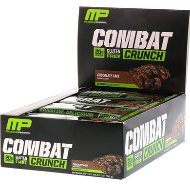 Гібридні серії, Combat Crunch, Шоколадний торт, MusclePharm, 12 барів, 2,22 унції (63 г) Кожен