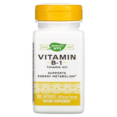 Вітамін B1, 100 мг тіамін HCl, Nature's Way, 100 капсул