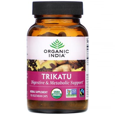 Трикату для травлення та метаболізму Organic India (Trikatu) 90 вегетаріанських капсул