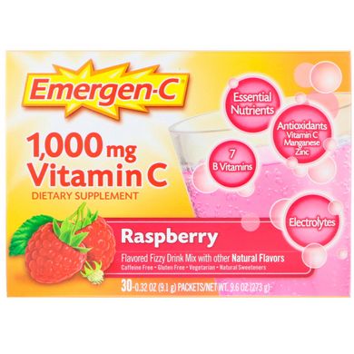 Витамин С ароматизированный газированный напиток малина Emergen-C (Vitamin C Flavored Fizzy Drink Mix Raspberry) 30 пакетиков купить в Киеве и Украине