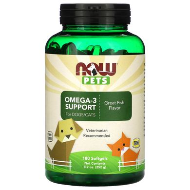 Омега 3 для собак / котів Now Foods (Omega-3 Support For Dogs / Cats) 180 желатинових капсул