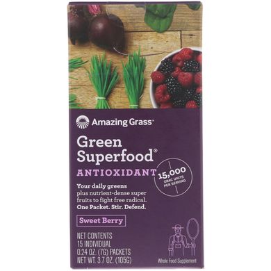 Суперфуд ягоди асаї - антиоксидант ORAC Amazing Grass (Green Superfood) 15 пакетиків 7 м в кожному