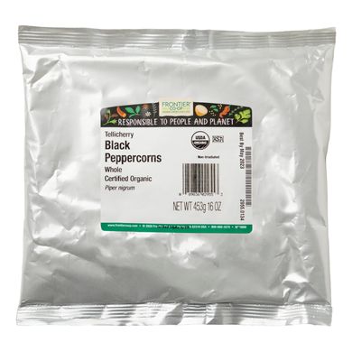 Черный перец теличери горошек органик Frontier Natural Products (Black Peppercorn) 453 г купить в Киеве и Украине