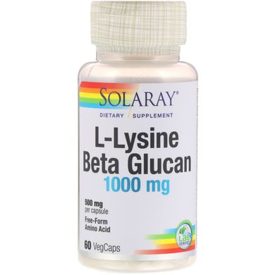 L-лізин і бета-глюкан, L-Lysine with Beta Glucan, Solaray, 1000 мг, 60 капсул