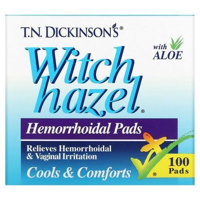 T.N. Dickinson, Witch Hazel Hemorrhoidal Pads with Aloe, Dickinson Brands, 100 count.