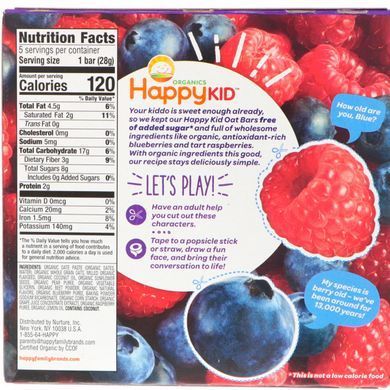 Nurture Inc. (Happy Baby), Happy Kid, черника + малина, фруцты и овес, 5 кусков, 0,99 унц. (28 г) каждый купить в Киеве и Украине