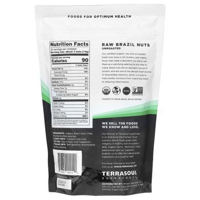 Terrasoul Superfoods, необроблені цілі бразильські горіхи, несмажені, 454 г (16 унцій)