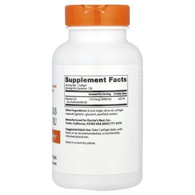 Vitamin D3 Doctor's Best (Vitamin D3) 125 mcg (5000 IU) 720 softgels