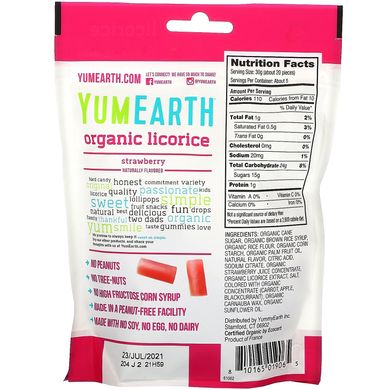 Жевательные конфеты со вкусом клубники органик YumEarth (Organic Licorice Strawberry) 142 г купить в Киеве и Украине