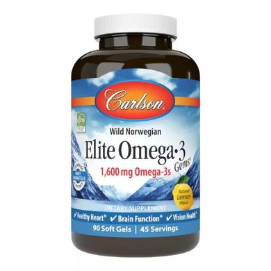 Омега-3 смак лимона Carlson Labs (Elite Omega-3 Gems) 1250 мг 90 желатинових капсул